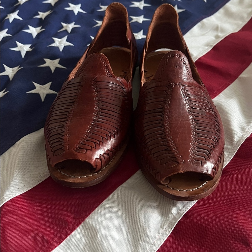 Men's Brown Leather Slip-On Huarache Loafers - Picture 6 of 10